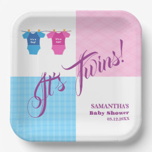 Twins Baby Shower Party Girl Boy.  Paper Plate