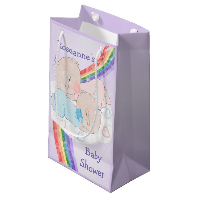 Twins Baby Shower Small Gift Bag (Front Angled)