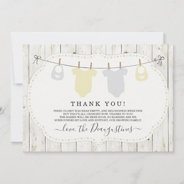 Twins Baby Shower Thank You Card - Gender Neutral (Front)