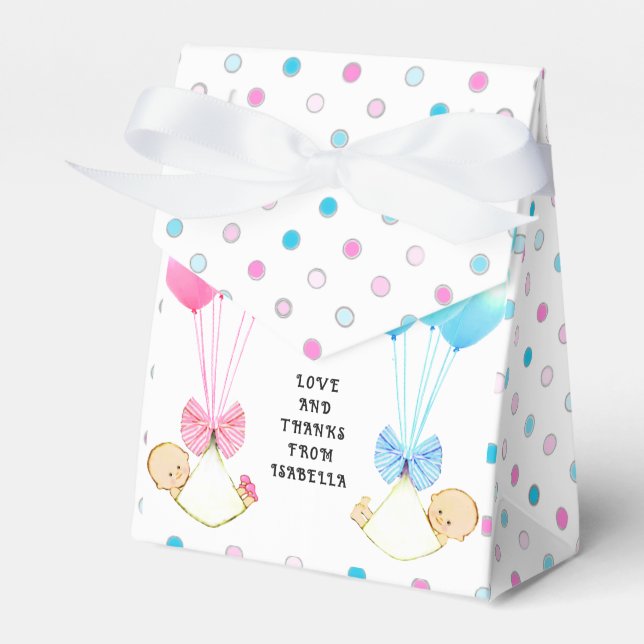 Twins Baby Shower Thank You Favour Box (Front Side)