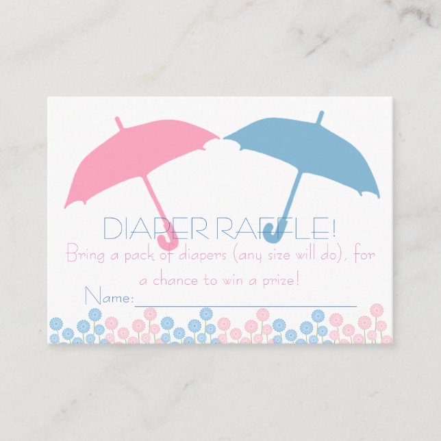 Twins Baby Shower Umbrella Diaper Raffle Tickets Enclosure Card (Front)