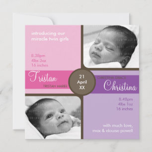 TWINS BABY THANK YOU :: cherished 4SQ Card