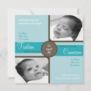 TWINS BABY THANK YOU :: cherished 4SQ Card