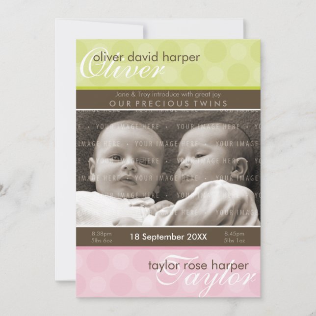 TWINS BABY THANK YOU :: harmony 2P Announcement (Front)