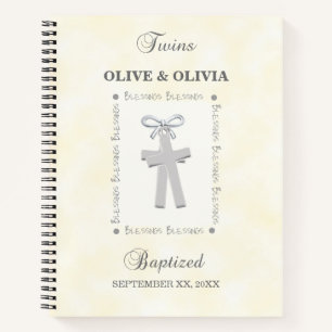 Twins Baptism on Yellow 2 Crosses Personalised Notebook