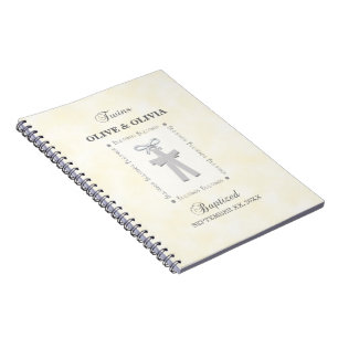 Twins Baptism on Yellow 2 Crosses Personalised Notebook