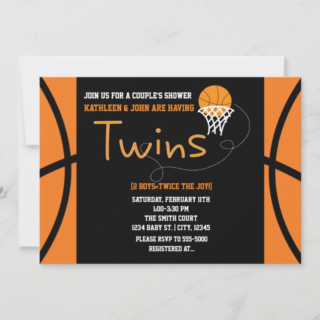TWINS BASKETBALL Sports Baby Shower Invitation (Front)