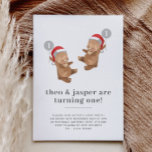 Twins Bear Balloon Santa Hat First Birthday Invitation<br><div class="desc">Two bears wearing a Santa hat and holding a grey balloon with a little '1' in it, perfect for your twins' Winter Bear themed First Birthday Party! You can change the number 1 in each balloon to any number, and edit all of the other text, or remove the number if...</div>