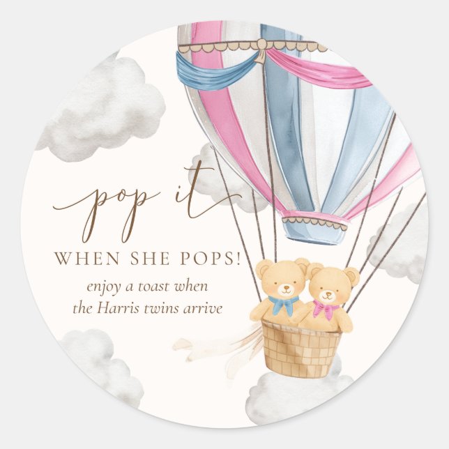 Twins Bearly Wait Teddy Bear Pop It When She Pops Classic Round Sticker (Front)