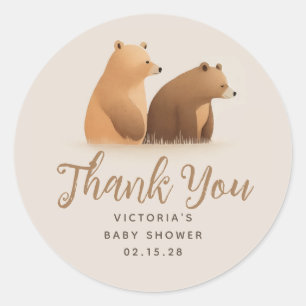 Twins Bears Cute Brown Baby Shower Thank You Classic Round Sticker