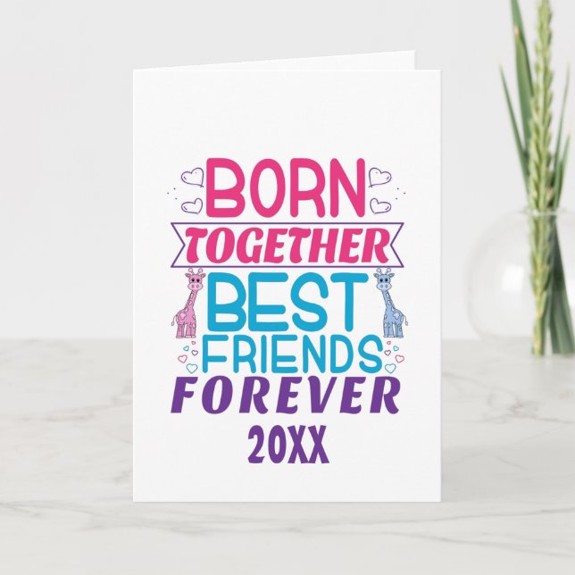 Twins Best Friends Forever - Boy and Girl Card (Front)