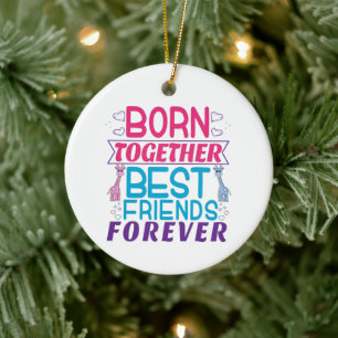 Twins Best Friends Forever - Boy and Girl Ceramic Tree Decoration