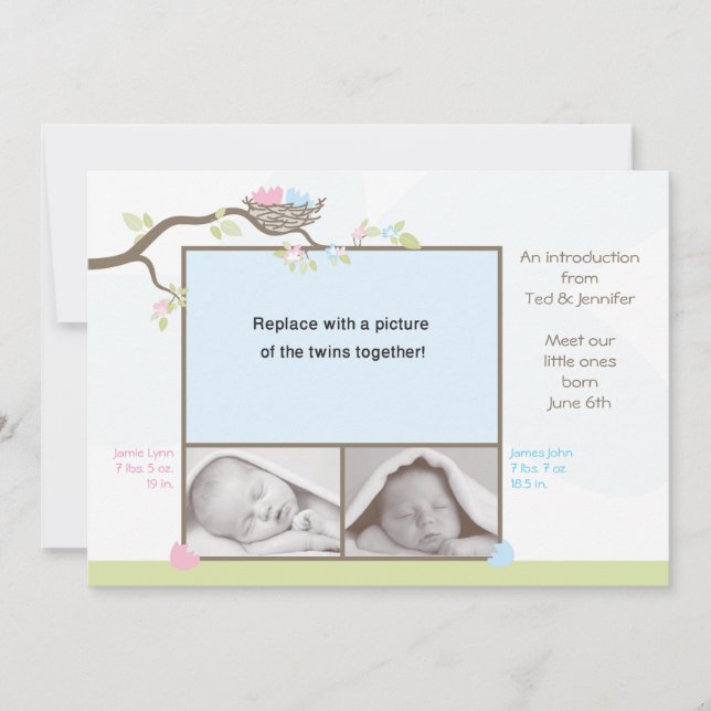Twins Birth Announcement - Baby Boy & Girl (Front)