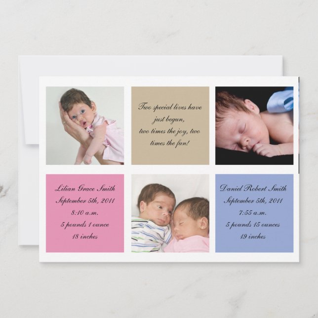 Twins birth announcement - Girl and boy (Front)