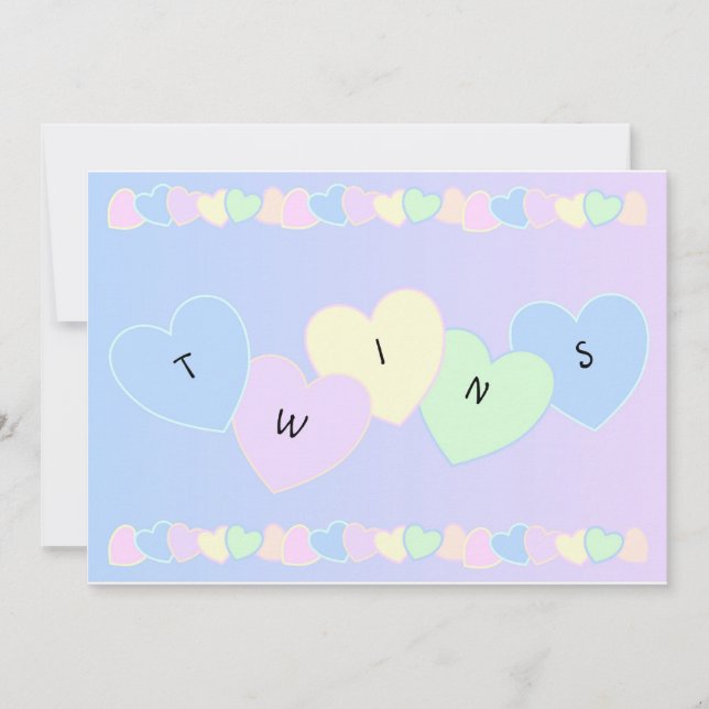 Twins Birth Announcement Hearts (Front)
