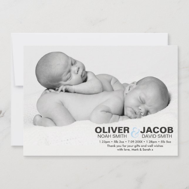 Twins birth announcement/thank you card (Front)