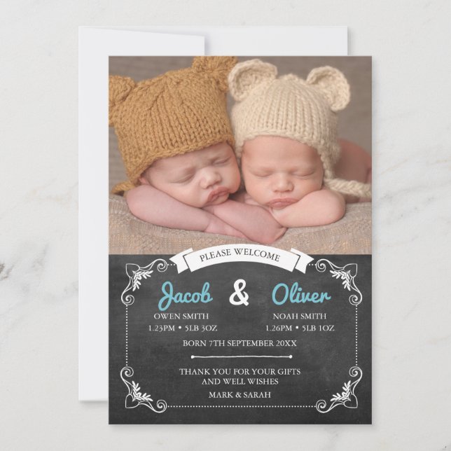 Twins birth announcement/thank you card (Front)