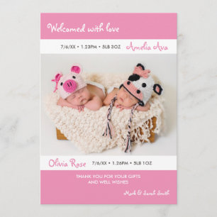 Twins birth announcement/thank you card