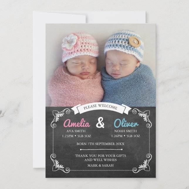 Twins birth announcement/thank you card (Front)