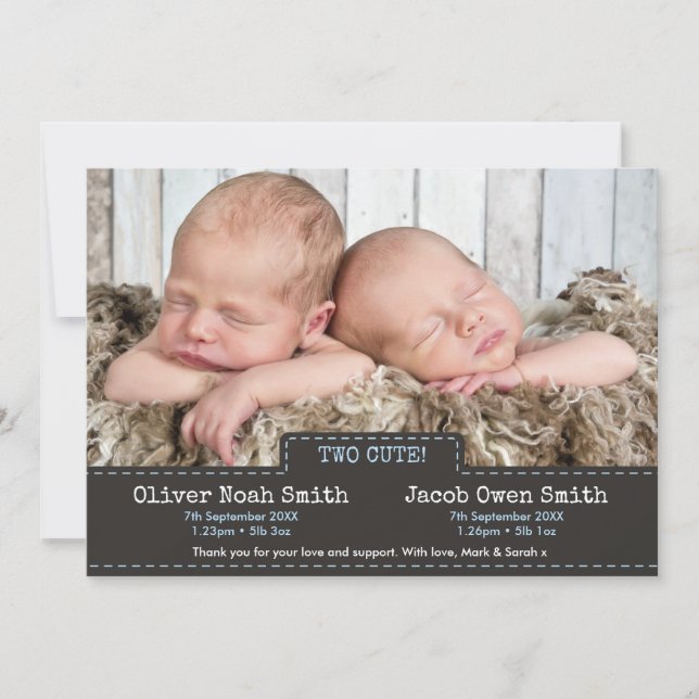 Twins birth announcement/thank you card (Front)