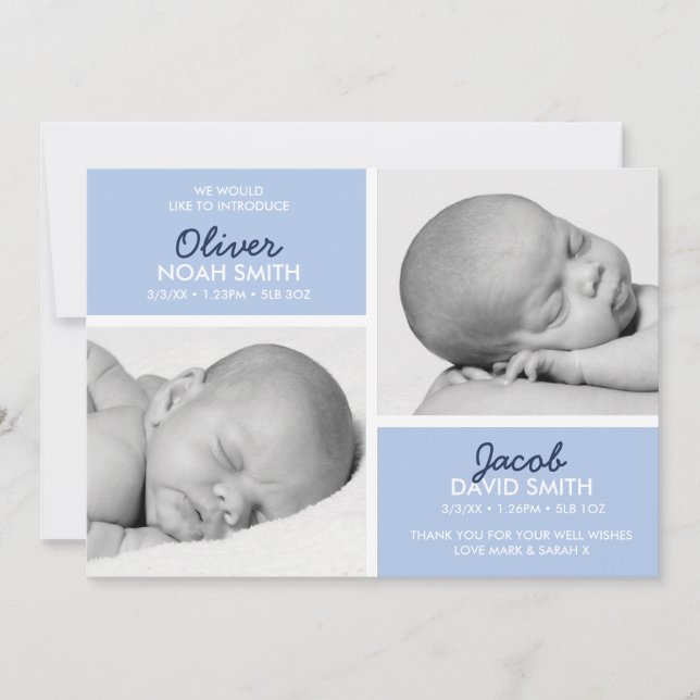Twins birth announcement/thank you card (Front)
