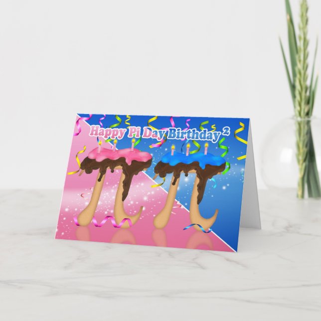 Twins Birthday Cake Pi Day 3.14 March 14th Card (Front)