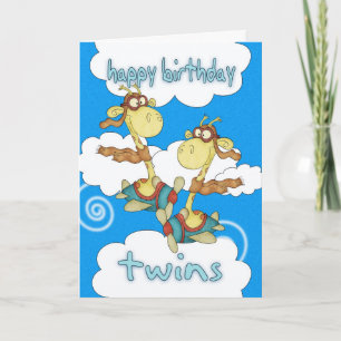 Twins Birthday Card - Aeroplane / Aeroplane Giraff