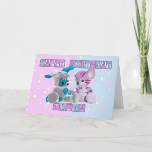 Twins Birthday Card - Pink And Blue