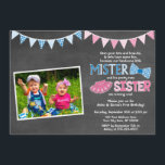 Twins Birthday Invitation | Mister and Sister<br><div class="desc">Mister and Sister Twins Birthday Invitation | Blue and Pink Joint Birthday Party
● © Puggy Prints. All rights reserved.</div>