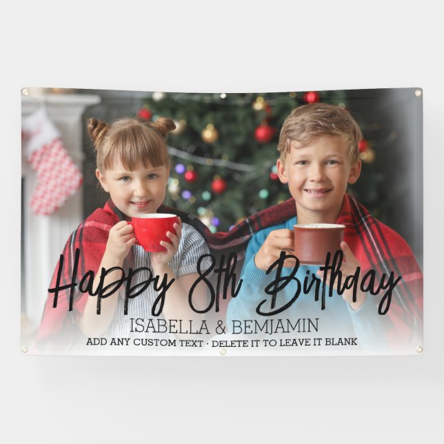 Twins Birthday Party Kids Any Age Custom Photo Banner (Horizontal)