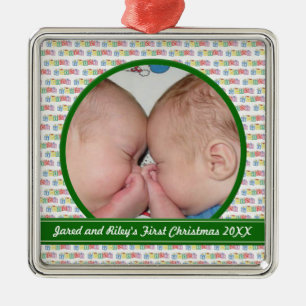 Twins Blocks First Christmas Ornament