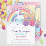 Twins Blonde Blue Eyes Princesses Unicorn Birthday Invitation<br><div class="desc">Whimsical Twins Princess and Unicorn Birthday Party Invitation, featuring a rainbow unicorn and lovely princesses. Personalise this awesome Princess and Unicorn Party Invitation with your party details easily and quickly, simply press the customise it button to further re-arrange and format the style and placement of the text. Exclusive design (c)...</div>