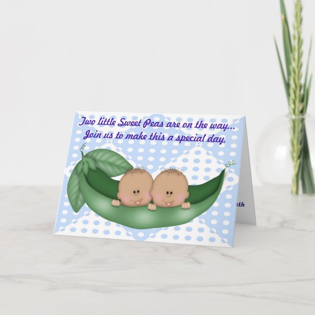 Twins Blue Boy Baby Shower Pea in a Pod Invitation (Front)