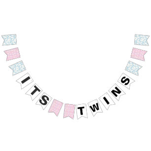 Twins Blue Pink Baby Shower Bunting Flags
