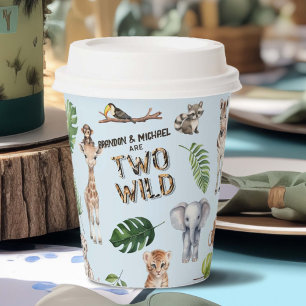 Twins Blue Safari Themed Two Wild Boy 2nd Paper Cups