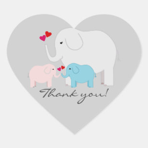 Twins Boy and Girl Elephant Thank You Stickers