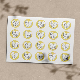 Twins "Boy and Girl" Grey Yellow White Heart Classic Round Sticker