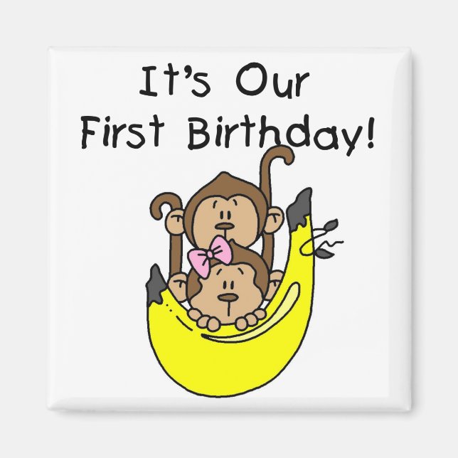 Twins - Boy and Girl Monkey 1st Birthday Magnet (Front)