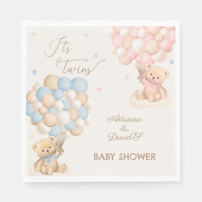 Twins Boy and Girl Pink Blue Baby Shower Napkin (Front)