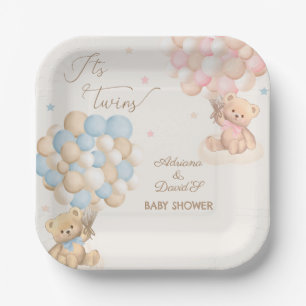 Twins Boy and Girl Pink Blue Baby Shower Paper Plate