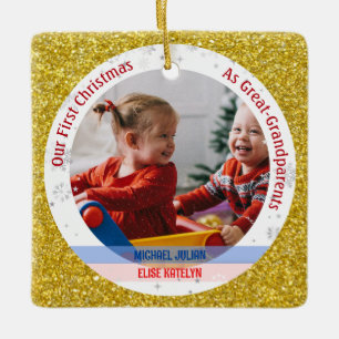Twins Boy Girl 1st Xmas Great-Grandparents Photos Ceramic Ornament