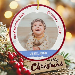 Twins Boy Girl 2 Photos 1st Merry Little Christmas Ceramic Tree Decoration