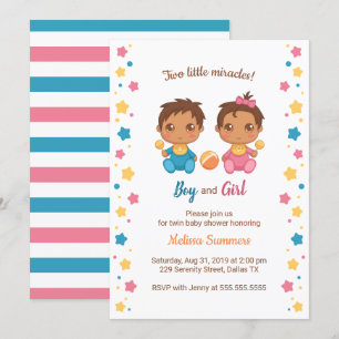 Twins Boy Girl Baby Shower 2 Invitation