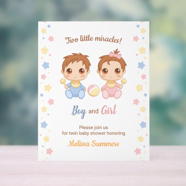 Twins Boy Girl Baby Shower Acrylic Sign (Neutral)