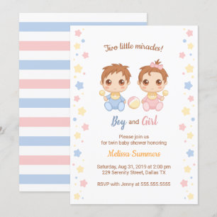 Twins Boy Girl Baby Shower Invitation