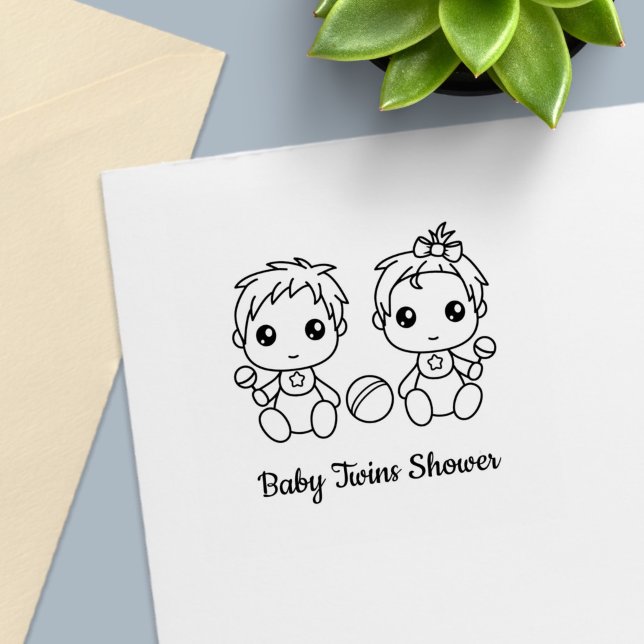 Twins Boy Girl Baby Shower Self-inking Stamp (Creator Uploaded)