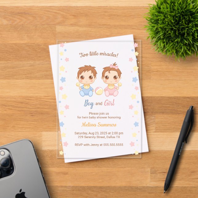 Twins Boy Girl Baby Shower Transparent Acrylic Invitations (Insitu (Invitation Card))