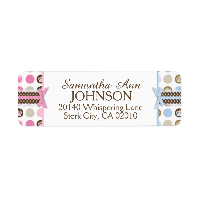 Twins Boy & Girl Bear Paw Print with 3D-look Bows (Front)