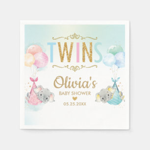 Twins Boy Girl Elephant Balloons Baby Shower Napkin