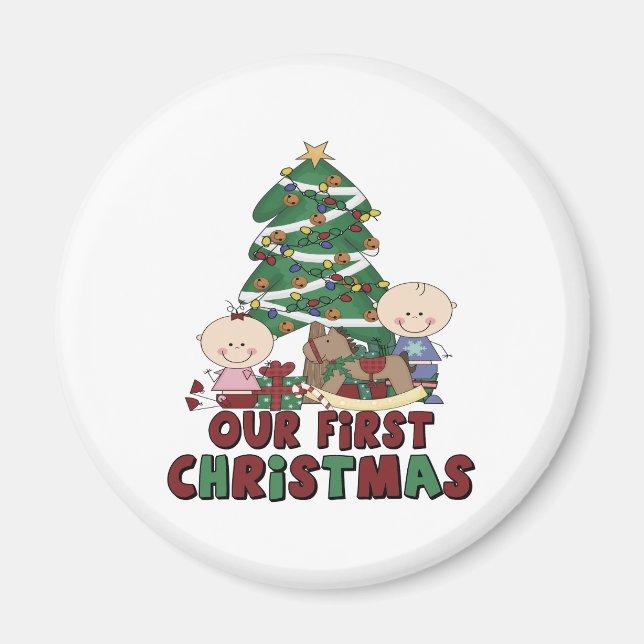 Twins Boy & Girl first Christmas Magnet (Front)